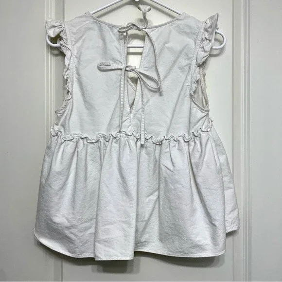 Zara Trf White Babydoll Plunge V-Neck Tiered Sleeveless Top - Picture 5 of 5